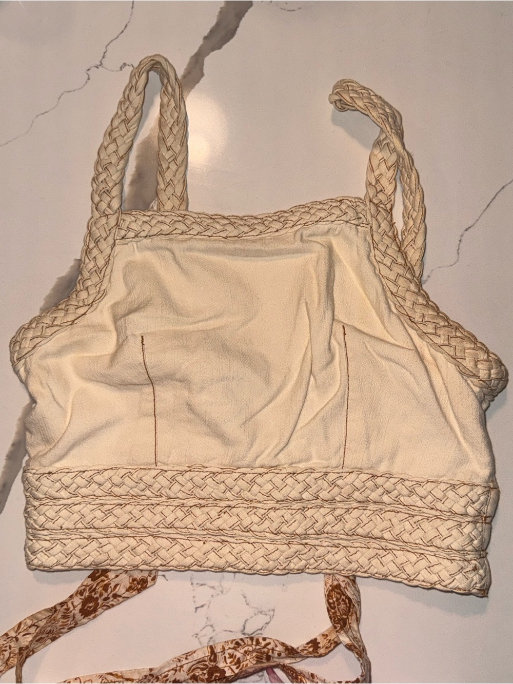 Pilcro Cream Braided-Trim Crop Top
